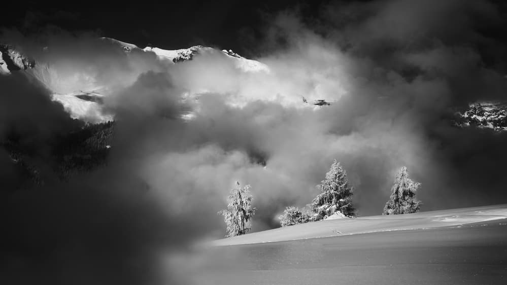 Misty Winter Mountains by VéroniqueS — canvas wall art
