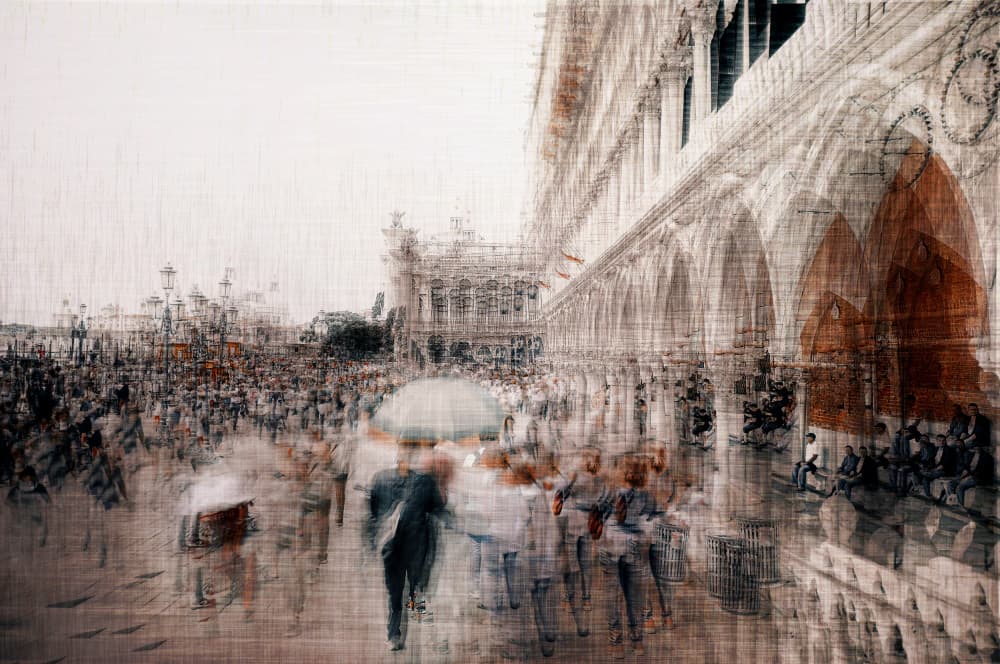 Rainy City Crowd by Carmine Chiriacò — canvas wall art