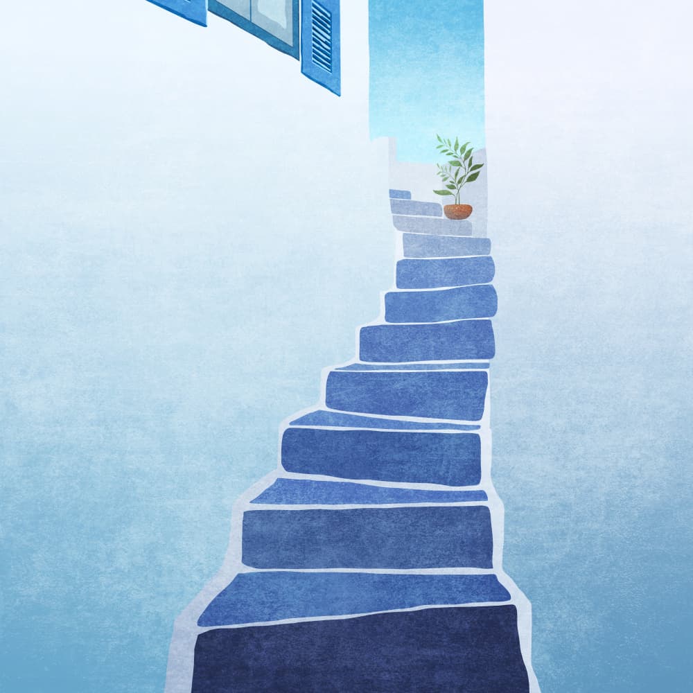 Blue Stairway Journey by Emel Tunaboylu — canvas wall art