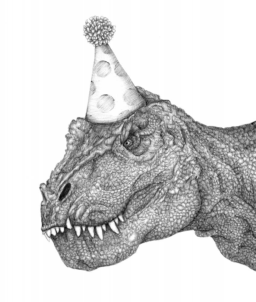 T Rex Birthday Party by EC Mazur — canvas wall art