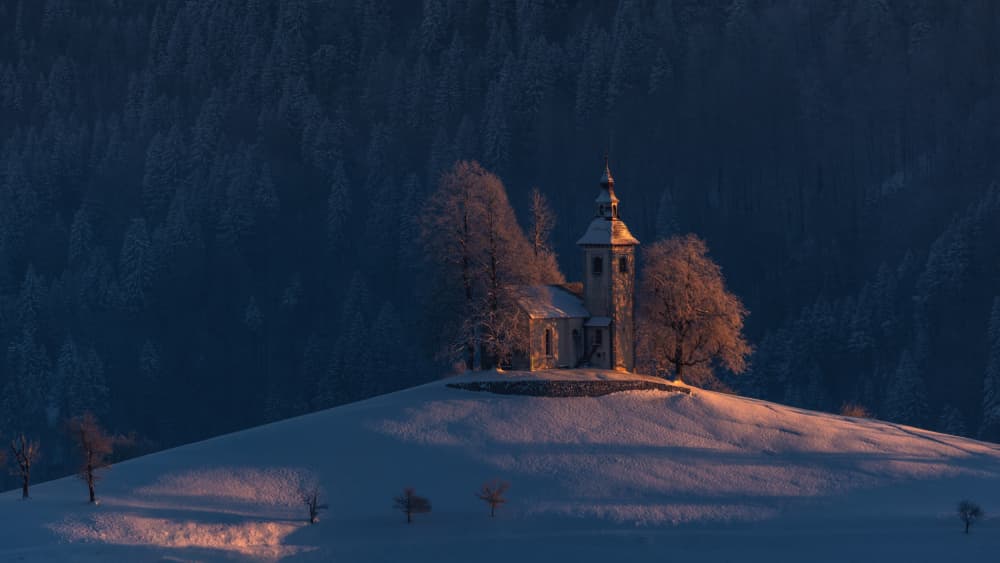 **Golden Winter Church** by Bor — canvas wall art