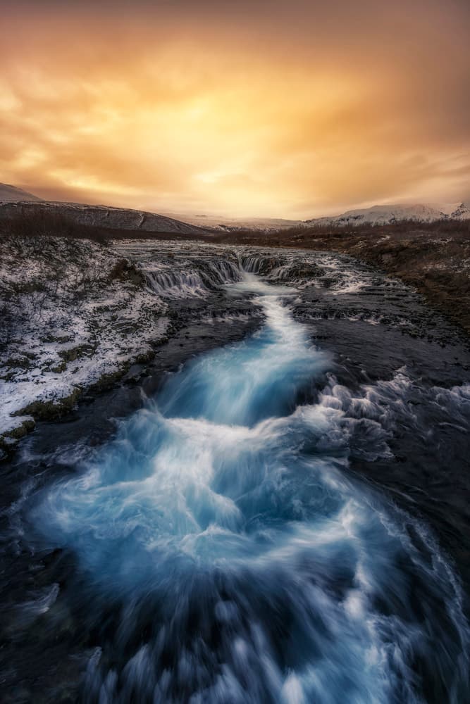 Winter River Golden Sky by Jorge Ruiz Dueso — canvas wall art