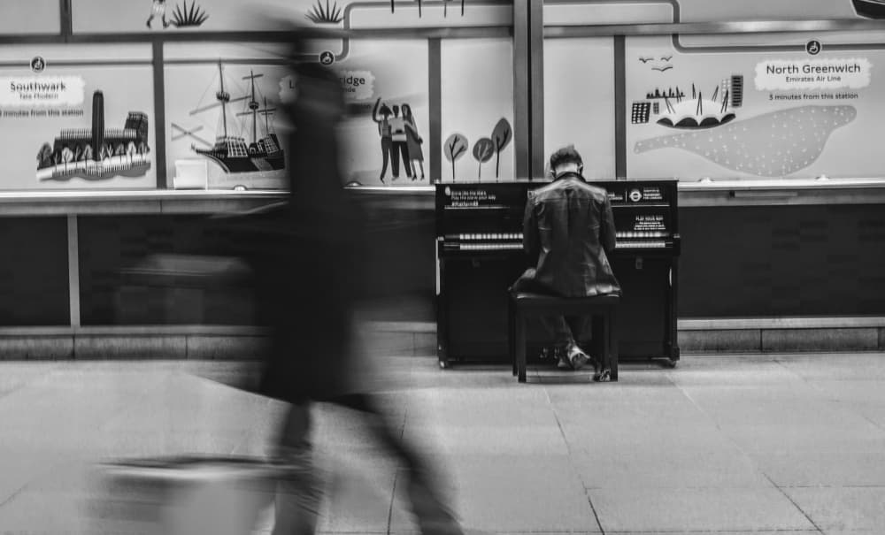 Subway Piano Player by Markos Tsoukalas — canvas wall art