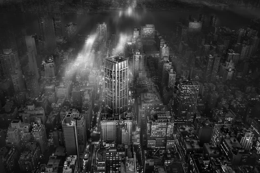 Dramatic City Night View by Leif Løndal — canvas wall art
