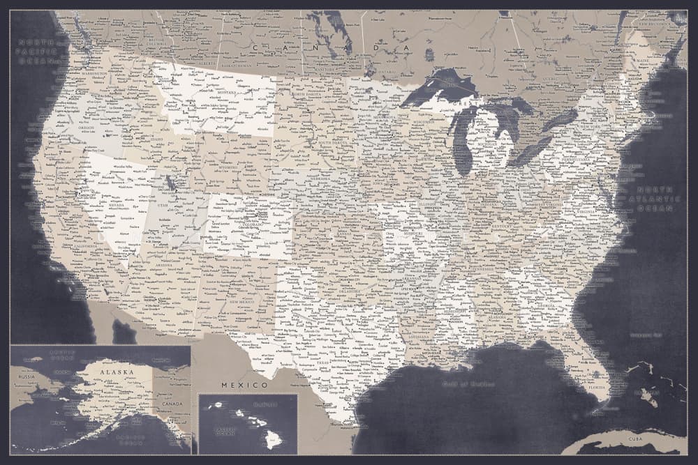 United States Vintage Map by Rosana Laiz Blursbyai — canvas wall art