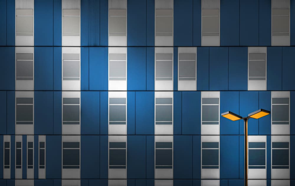 Modern Blue Facade Light by Roland M Schwerdtfeger — canvas wall art