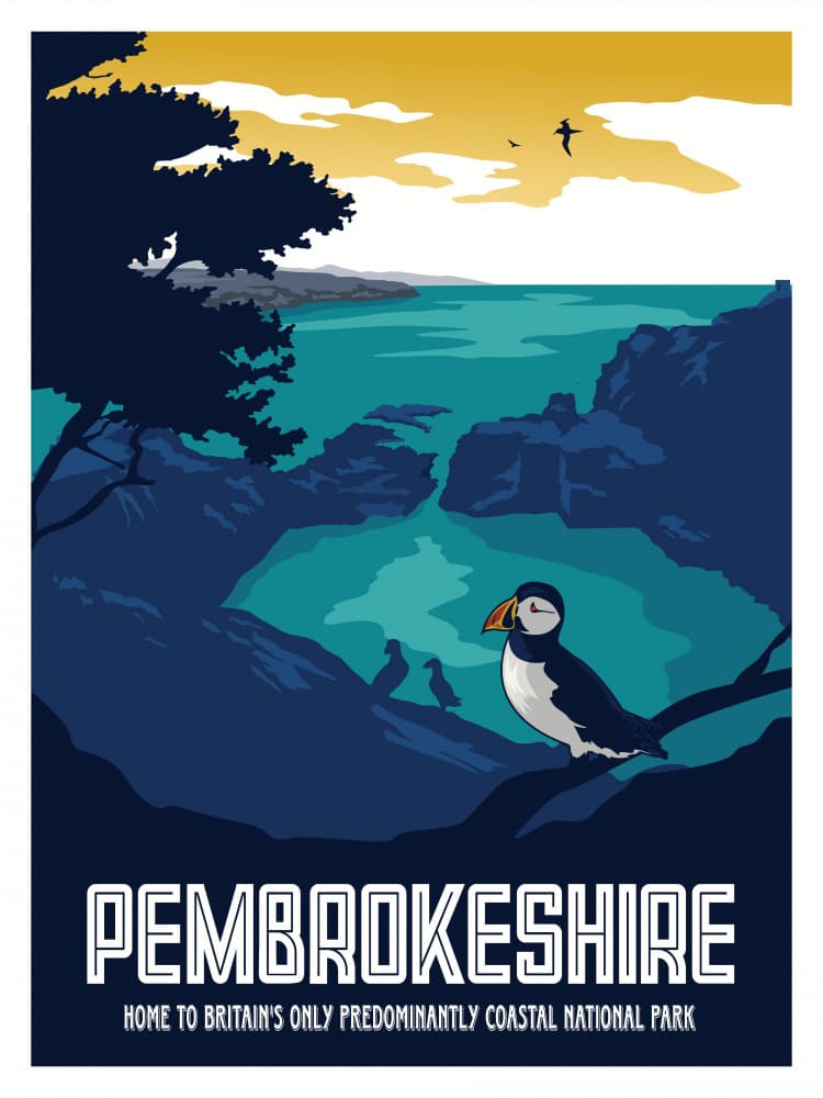 Atlantic Puffin Coast by Retrodrome — canvas wall art