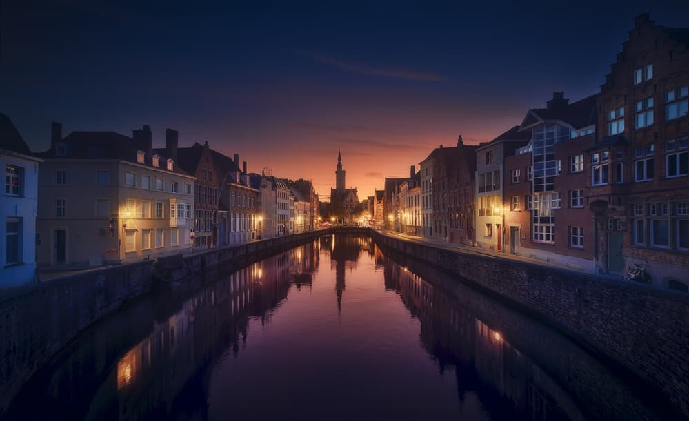 Twilight City Canal by Jesús M. García — canvas wall art