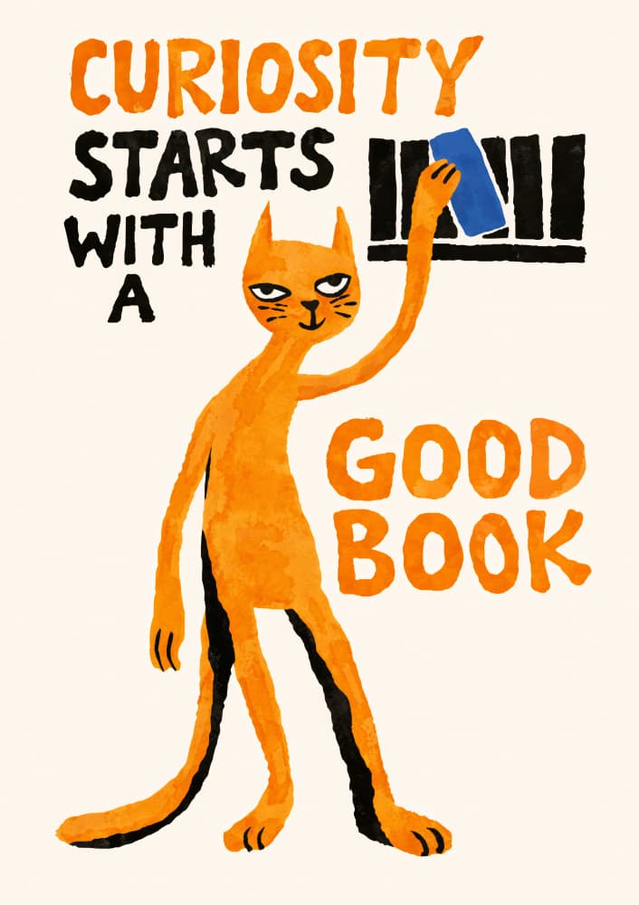 Curious Cat Good Book by Patryk Krygowski — canvas wall art