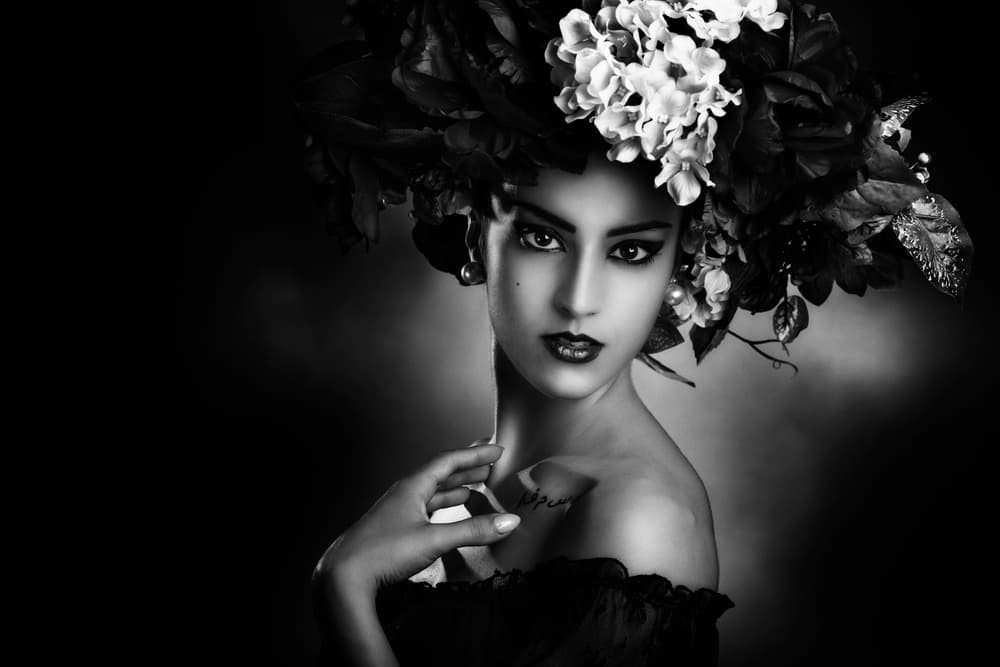 Dark Beauty with Floral Crown by Peppe Tambè — canvas wall art