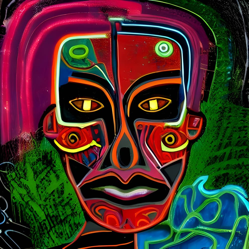 Vibrant Abstract Face by mnemonixART — canvas wall art