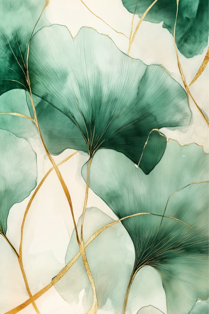 Green Gold Ginkgo Leaves by Sally Ann Moss — canvas wall art