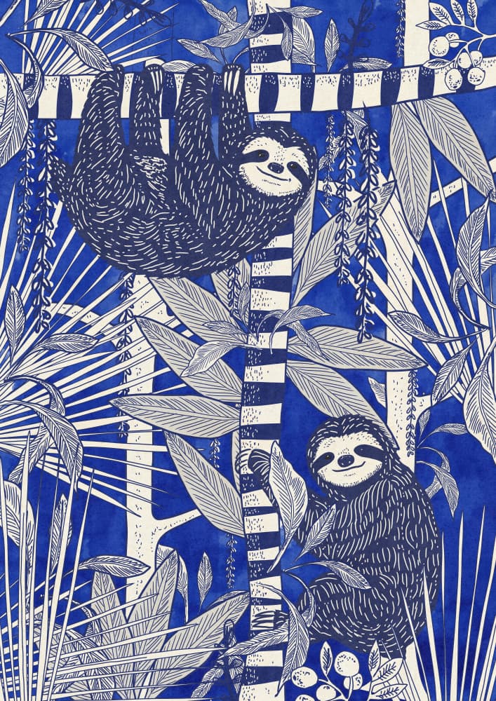 Happy Jungle Sloths by Nicholas — canvas wall art