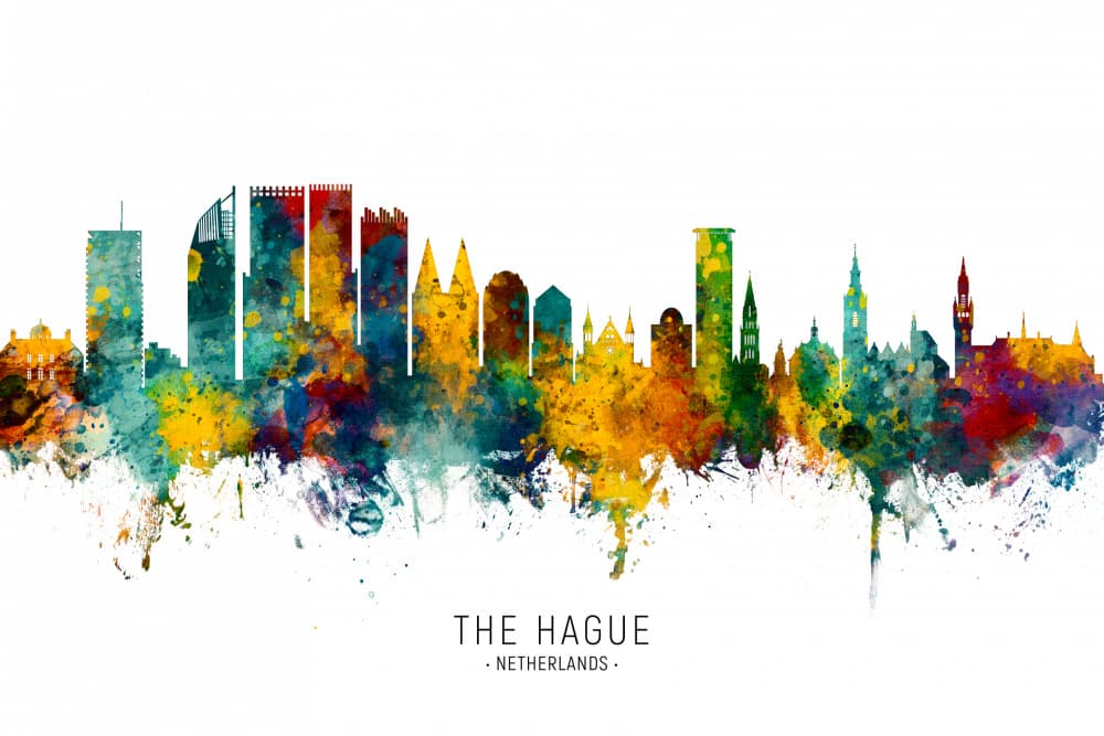 The Hague Colorful Skyline by Michael Tompsett — canvas wall art