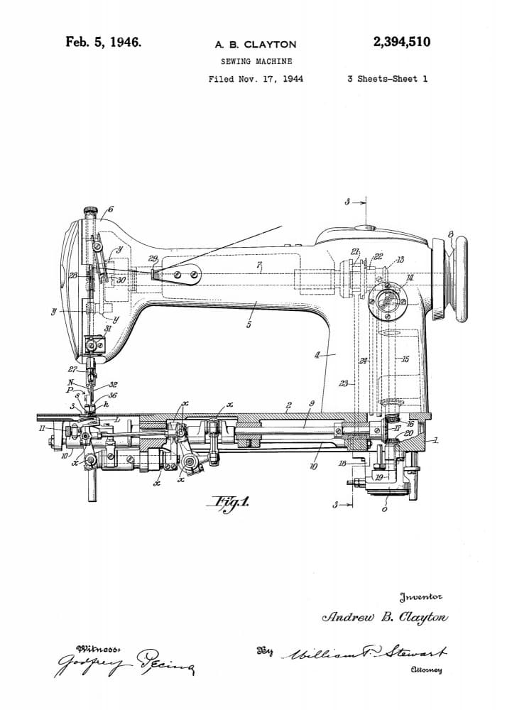 Vintage Sewing Machine Patent by Andreas Magnusson — canvas wall art