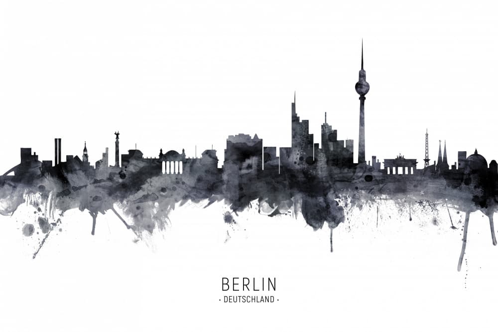 Berlin Watercolor Skyline by Michael Tompsett — canvas wall art