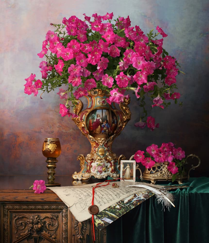 Petunias and Love Letter by Andrey Morozov — canvas wall art