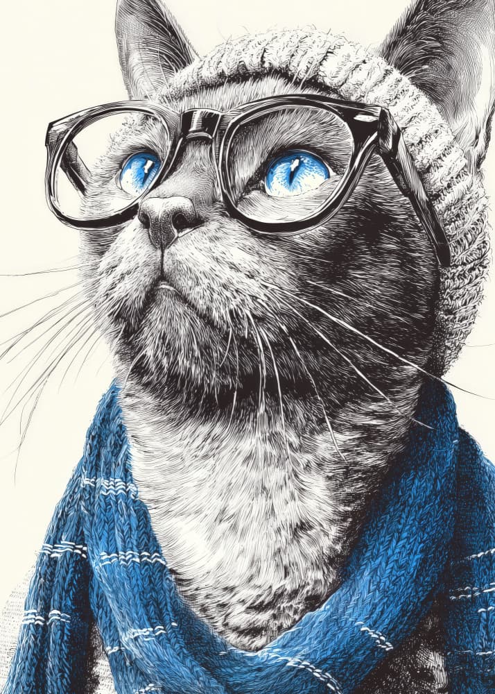 Hipster Cat Portrait by Justyna Jaszke — canvas wall art