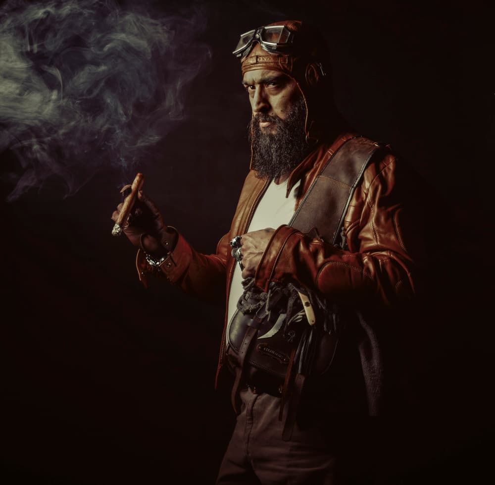 Steampunk Pilot Smokes Cigar by gNo — canvas wall art