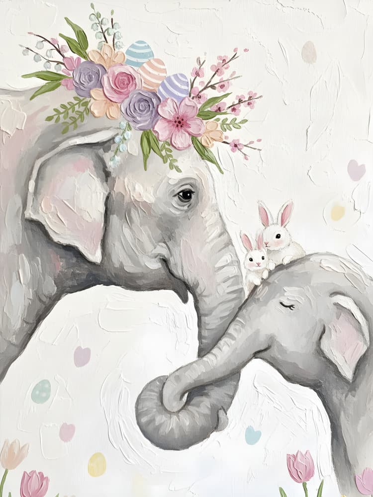 Sweet Easter Elephant Family by HUGO — canvas wall art