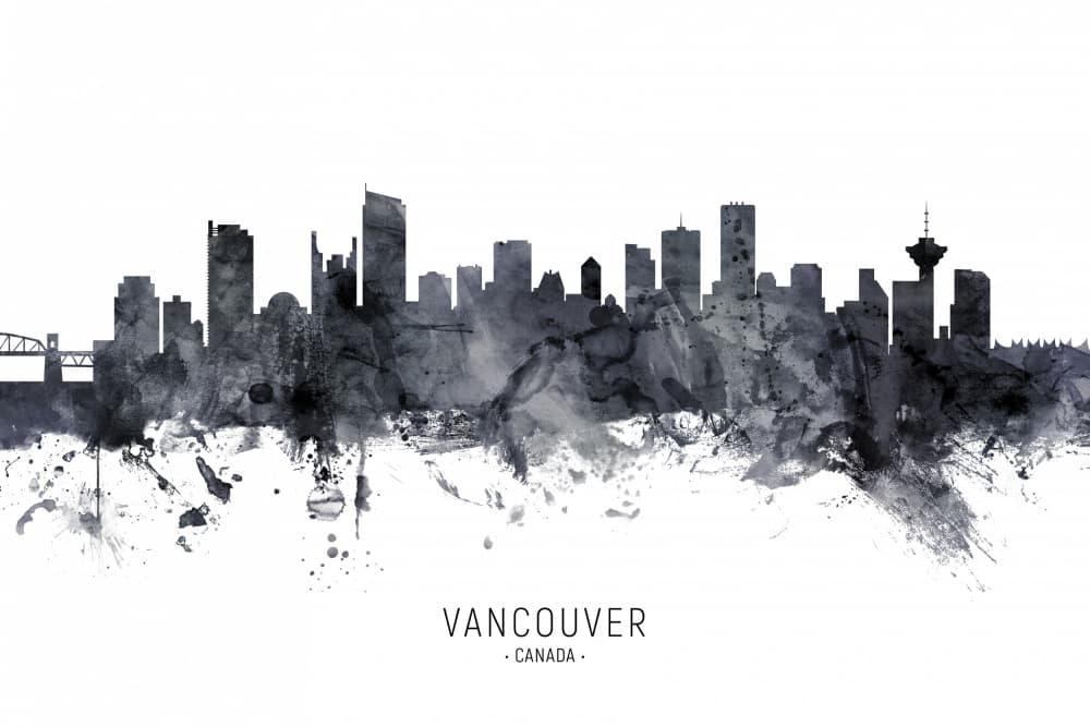 Vancouver Cityscape Watercolor by Michael Tompsett — canvas wall art