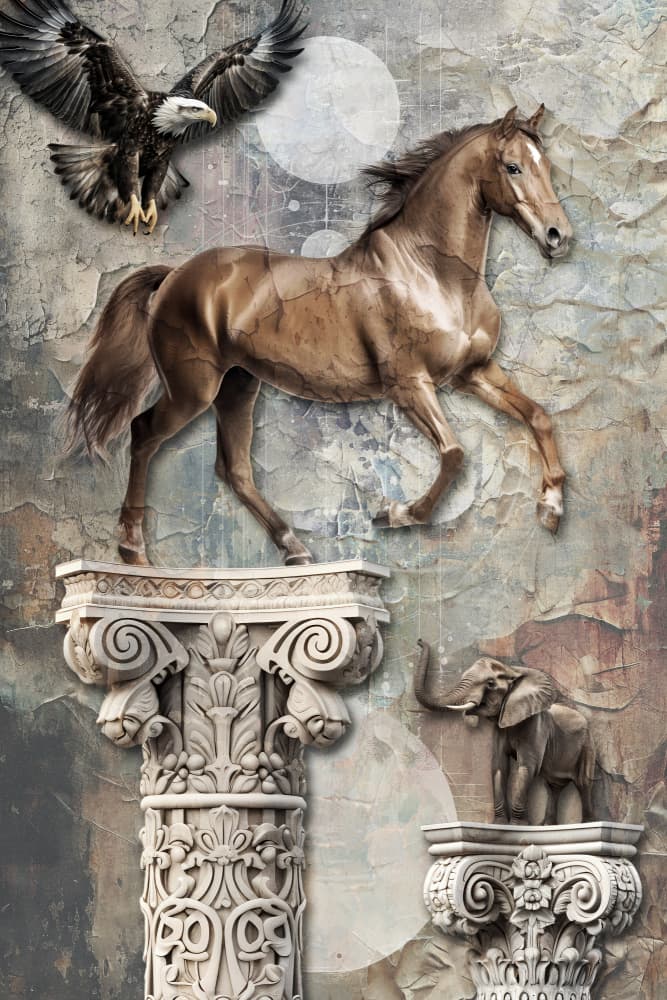 Majestic Horse Eagle Columns by Rafal Kulik — canvas wall art