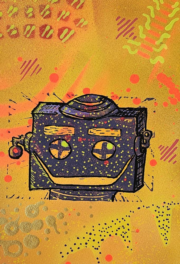 Smiling Retro Robot by Olea Huuska — canvas wall art