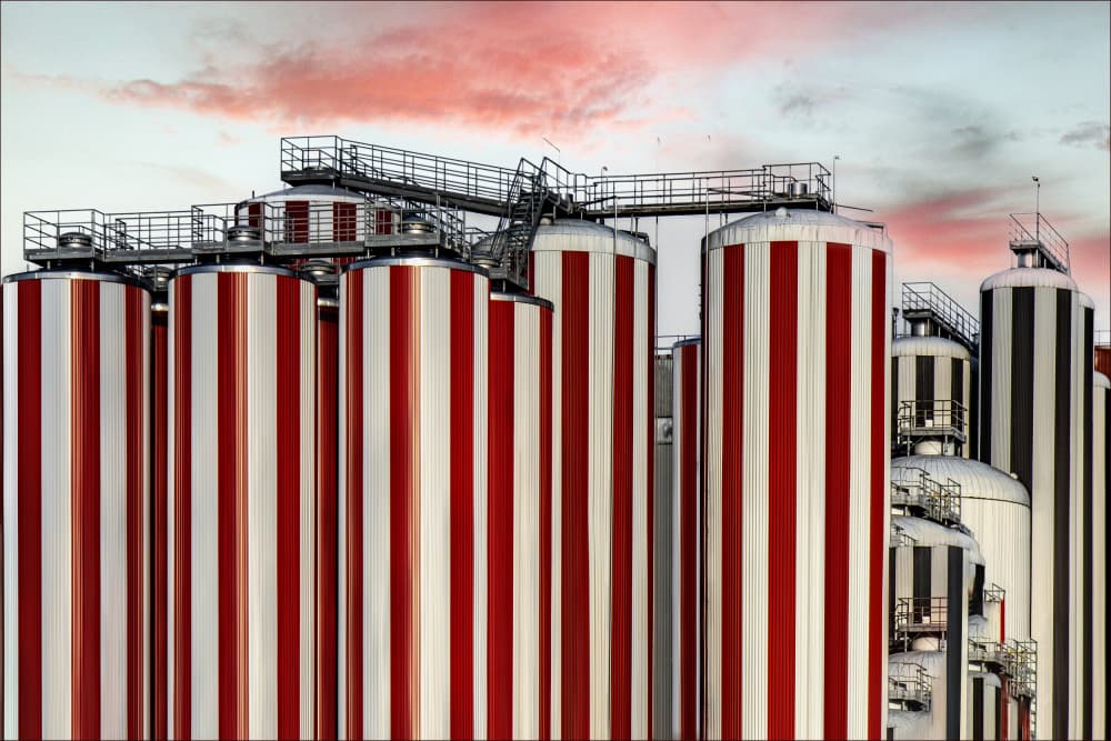 Graphic Industrial Towers by Gilbert Claes — canvas wall art