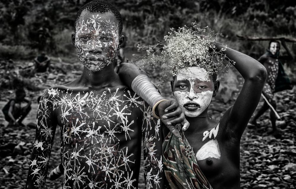 Tribal Body Paint Portrait by Joxe Inazio Kuesta Garmendia — canvas wall art