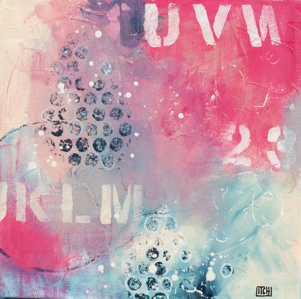 Pink Blue Abstract Letters by Lillian Christiansson — canvas wall art