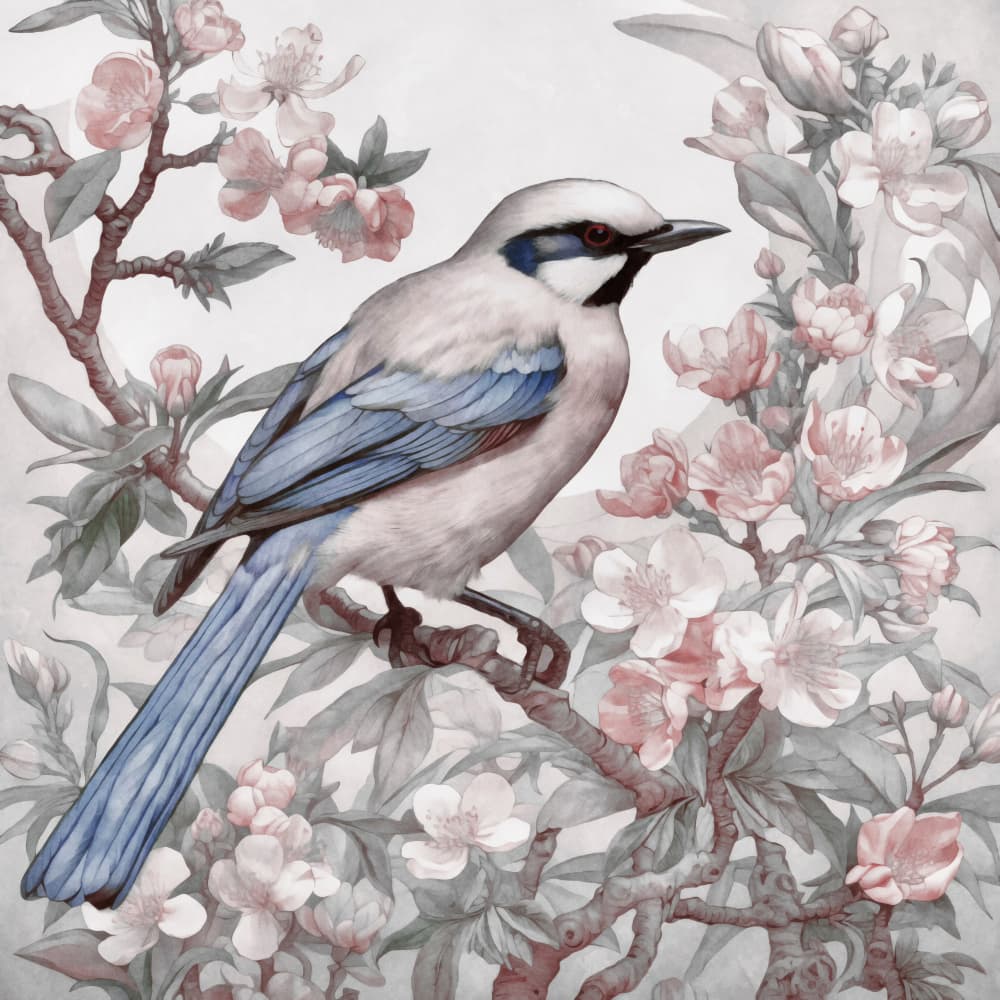 Jay Among Spring Flowers by Andrea Haase — canvas wall art