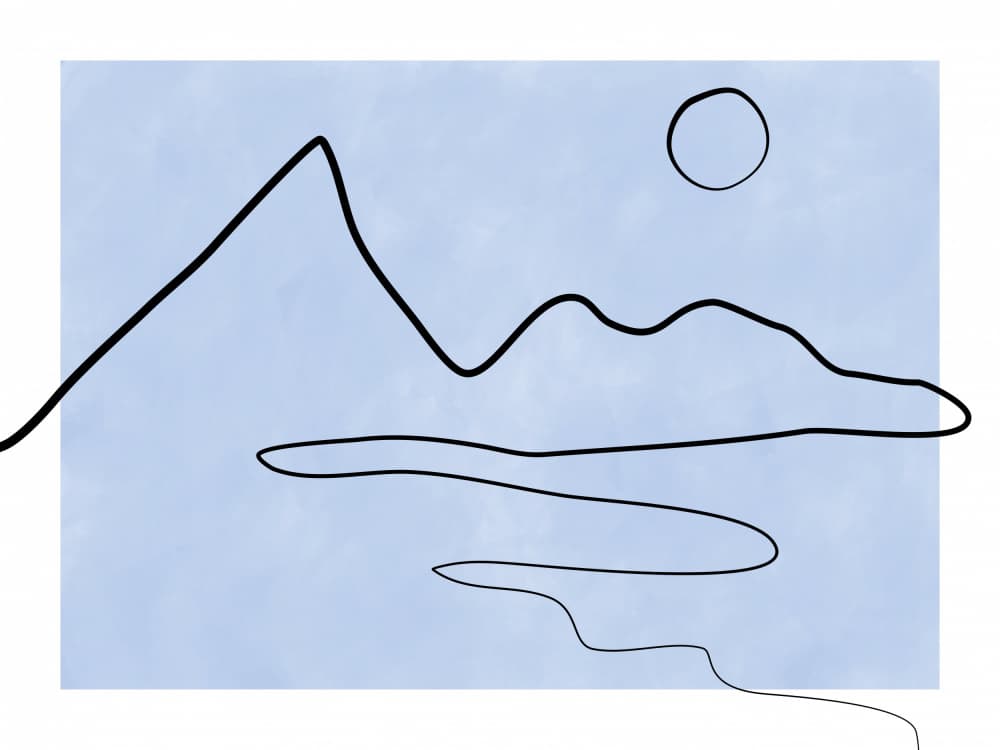 Minimalist Mountain Lake Sun by Elena Ristova — canvas wall art