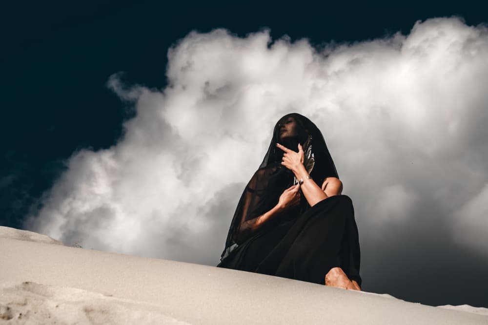 Veiled Figure Desert Sky by Ruslan Bolgov — canvas wall art