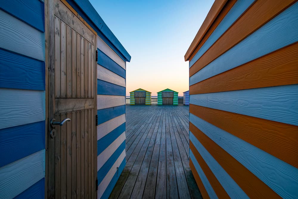 Colorful Beach Huts Boardwalk by Linda Wride — canvas wall art