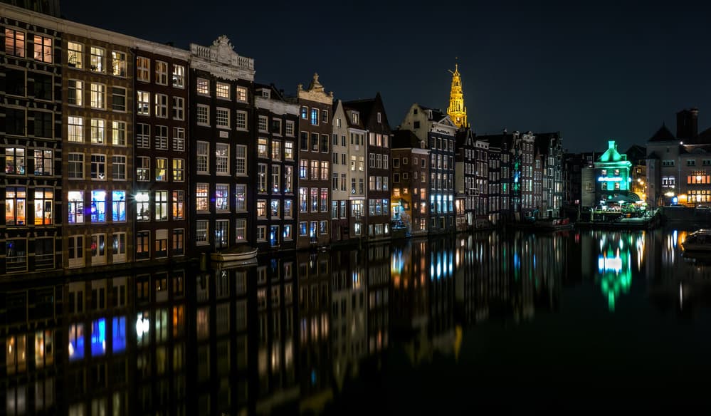 Night Canal Reflections by Sus Bogaerts — canvas wall art