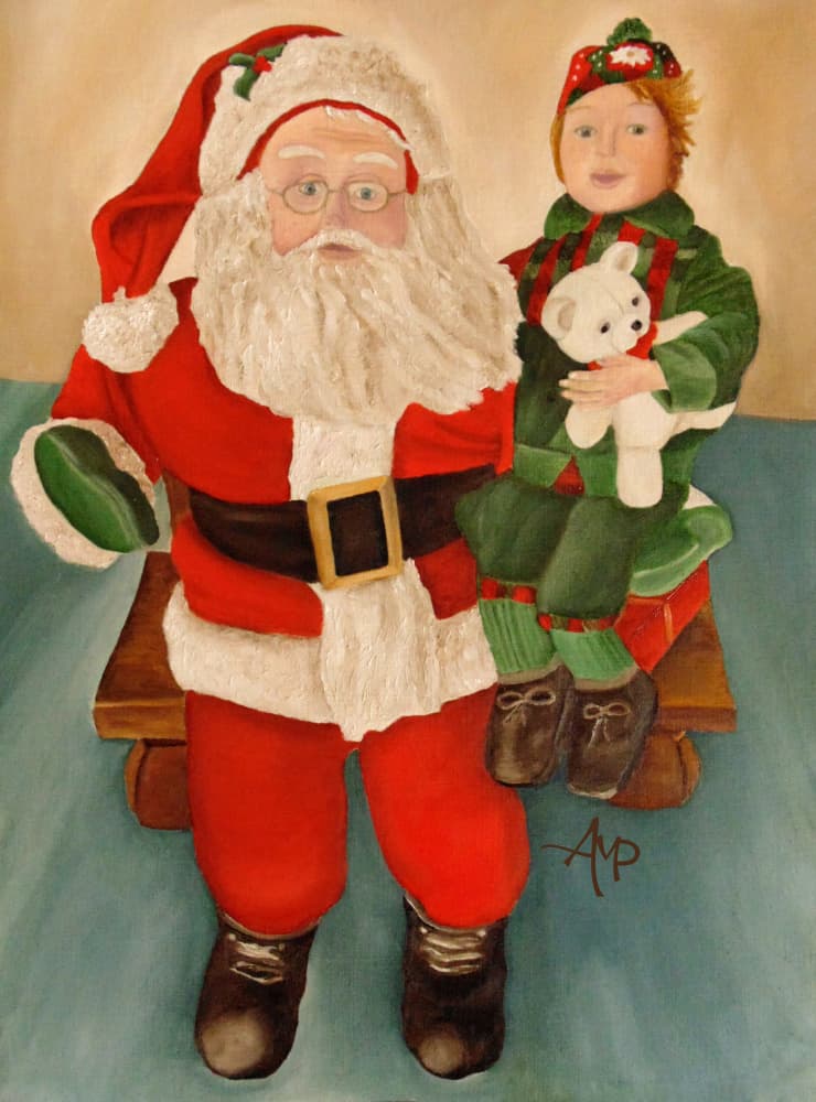 Santa and Christmas Elf by Angeles M. Pomata — canvas wall art