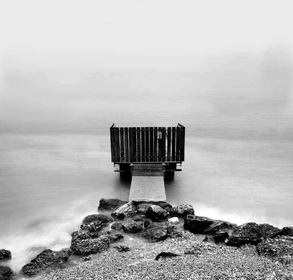 Misty Wooden Pier by Andrea Auf dem Brinke — canvas wall art