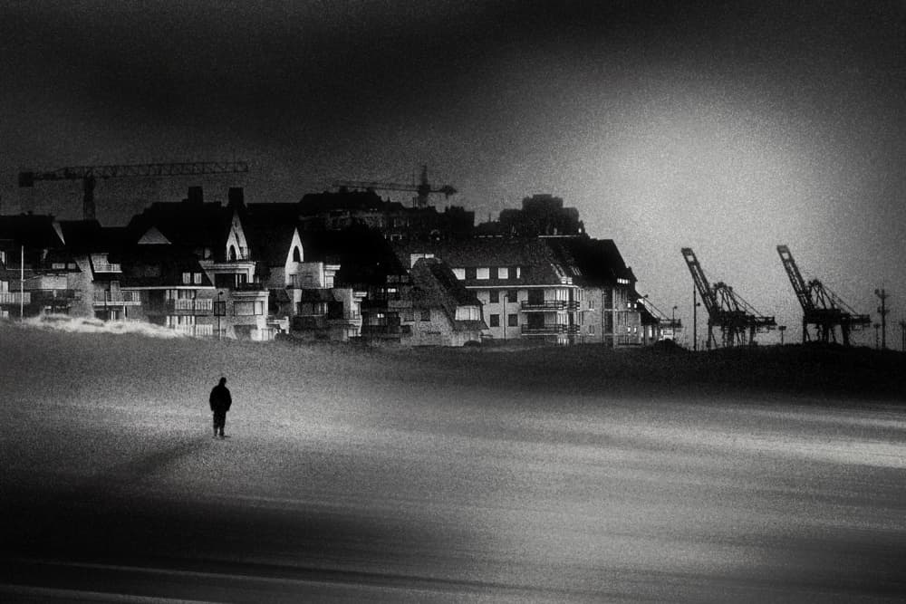 Lone Figure Dark Beach by Piet Flour — canvas wall art