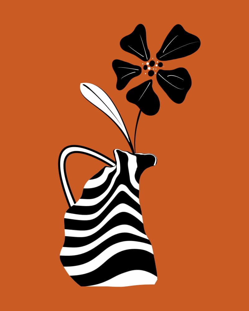 Black Flower Striped Vase