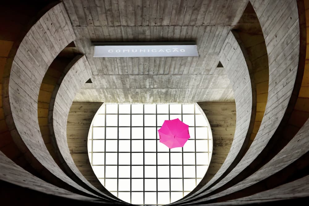Pink Umbrella Architecture by Jorge Pimenta — canvas wall art