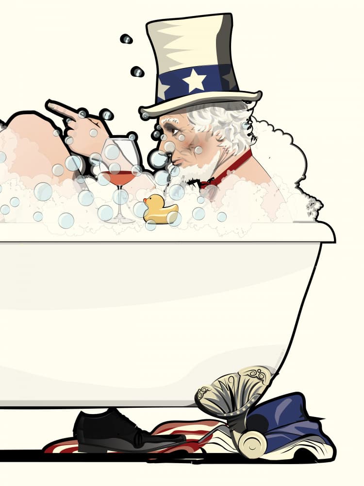 Uncle Sam Bathtime by In The Washroom — canvas wall art