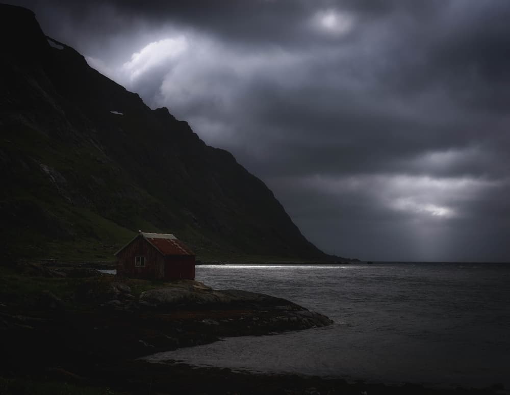 Dramatic Coastal Cabin by Mette Caroline Strøksnes — canvas wall art