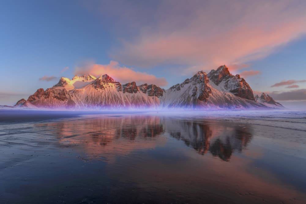 Winter Mountain Glow Reflection by Youqin Cao — canvas wall art
