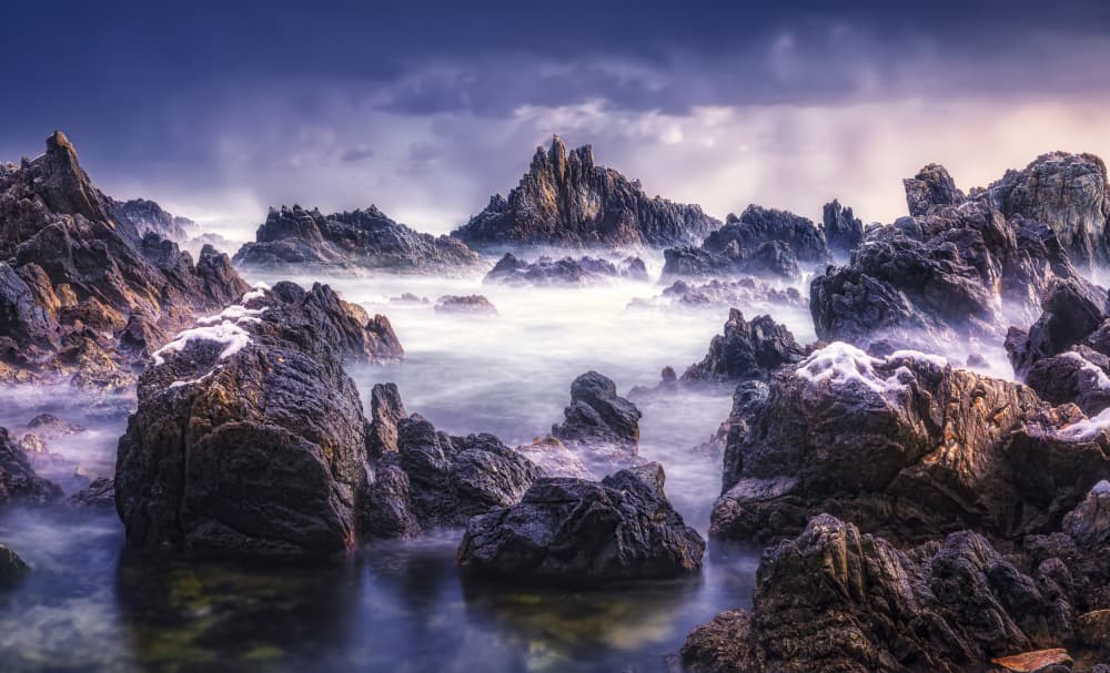 Misty Ocean Rocks by Tiger Seo — canvas wall art