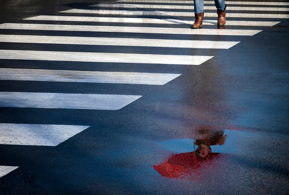 Urban Crosswalk Reflection by Marc Apers — canvas wall art