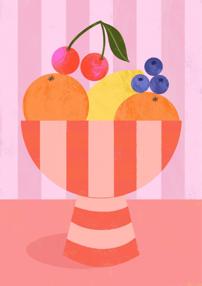 Fruit in Striped Bowl by Melissa Donne — canvas wall art
