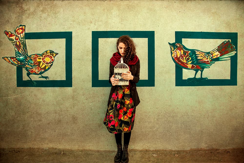 Woman Contemplating Free Birds by Sahar Karami — canvas wall art