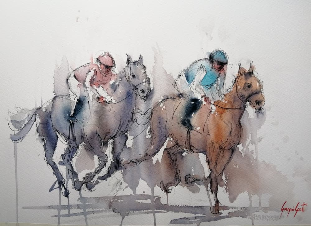 Galloping Race Horses by Giorgio Gosti — canvas wall art
