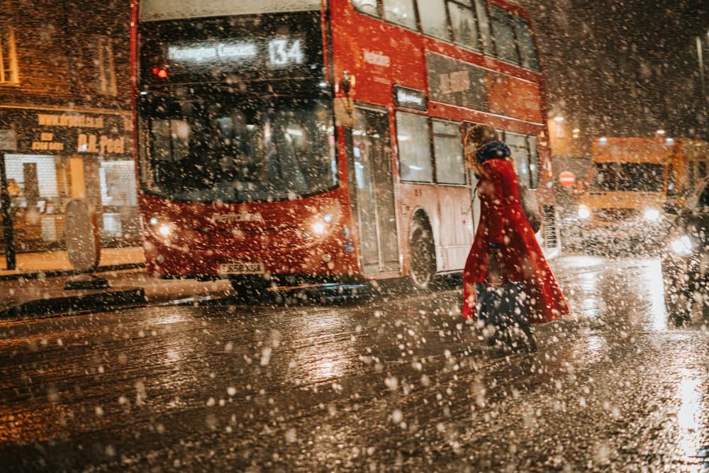 London Bus Snowy Night by Selaru Ovidiu — canvas wall art