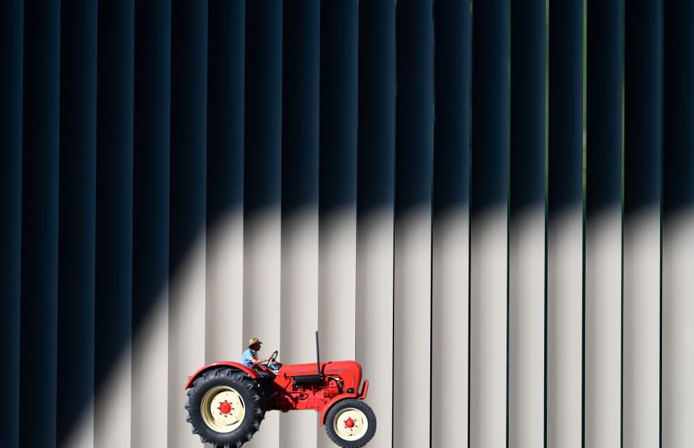 Red Tractor and Stripes by Maurits De Groen — canvas wall art